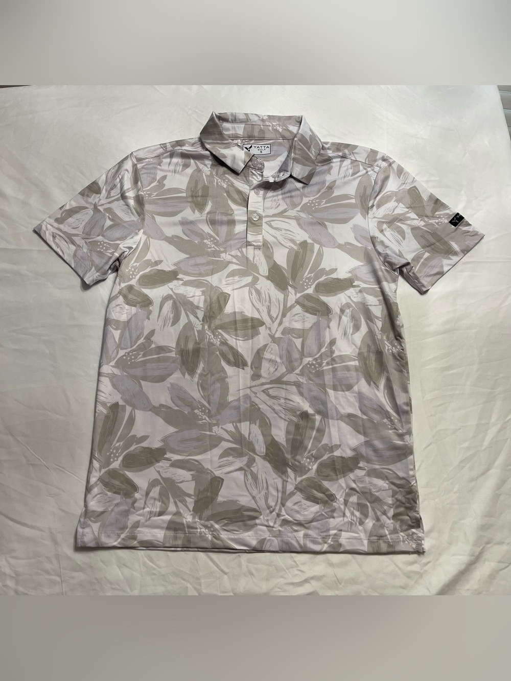 Yatta Golf Polo Shirt Mens Small Tan/White Floral Performance Golf Casual